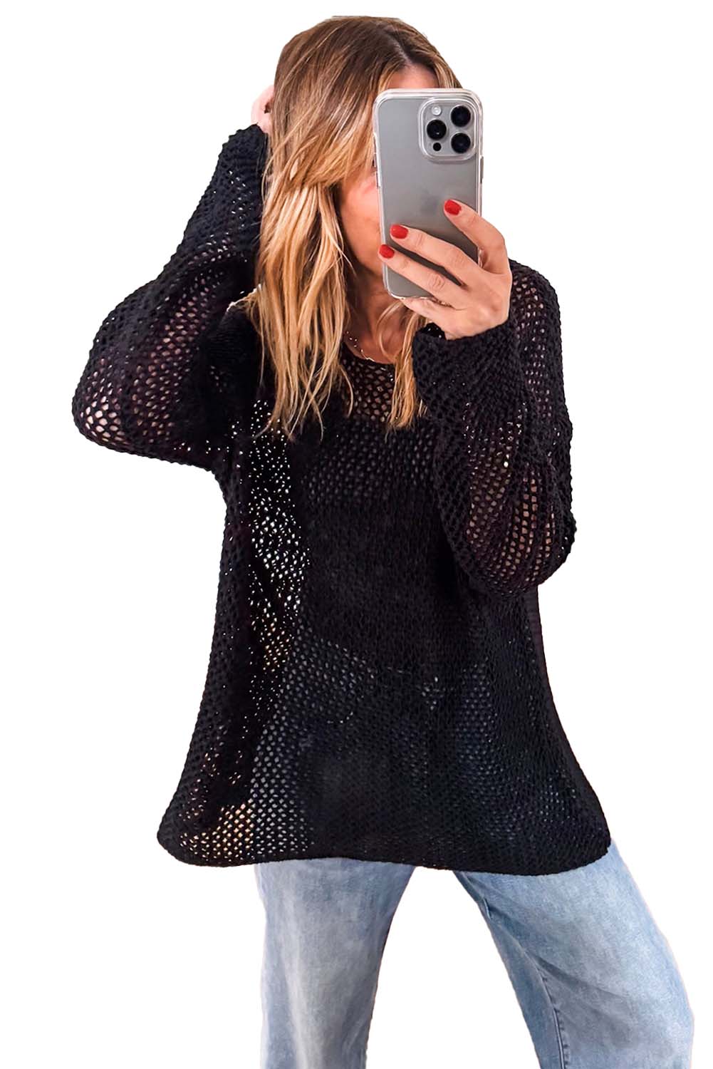 Coral Crochet Hollow-out Knit Sweater 5690208760a19b18