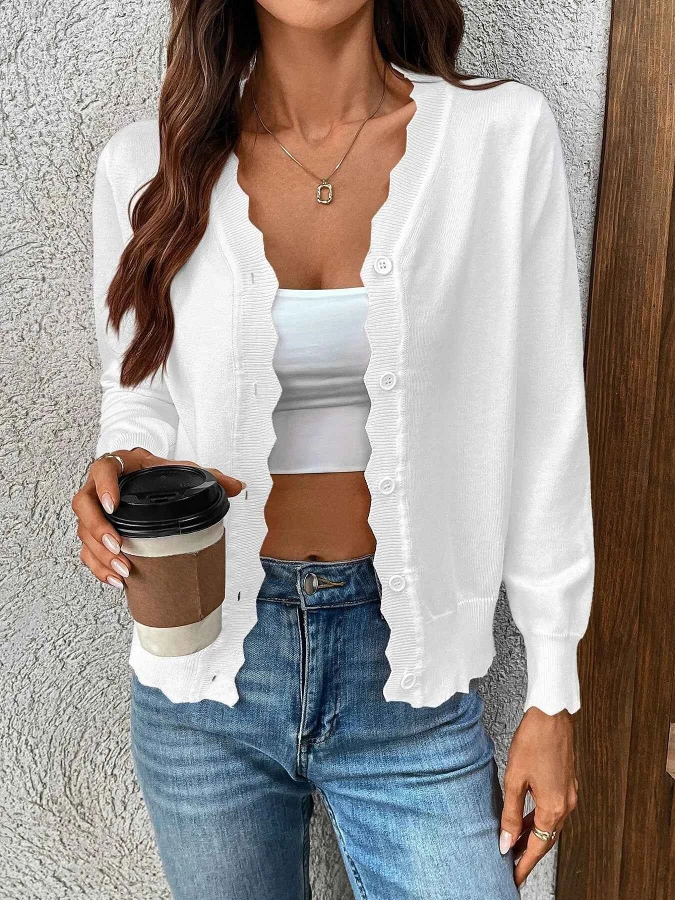 Ribbed Edge Button-Up Knit Cardigan White 5695dec99d854cea8f56b142131b1c57-Max-Origin