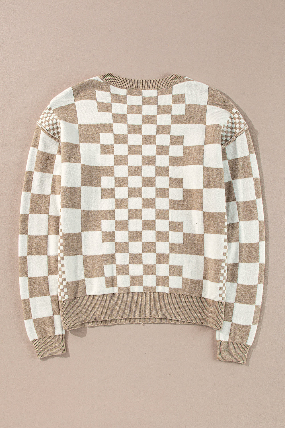 Black Checkered Drop Shoulder Round Neck Sweater 569755f54c764ed1