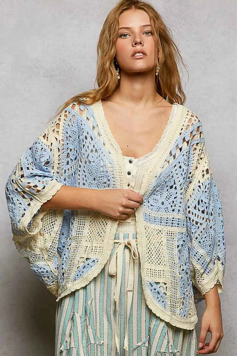 POL Open Front Crochet Cardigan with Scalloped Edge SKY MULTI One Size 569bafa6-9952-407f-88ce-ae2e2fd181bb-Max-Origin