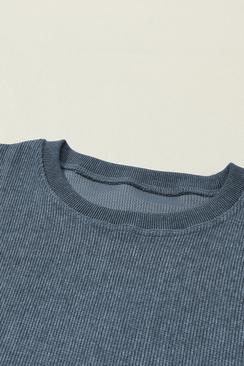 Green Ribbed Round Neck Drop Sleeve Pullover Sweatshirt 569f3f0822bcb72d