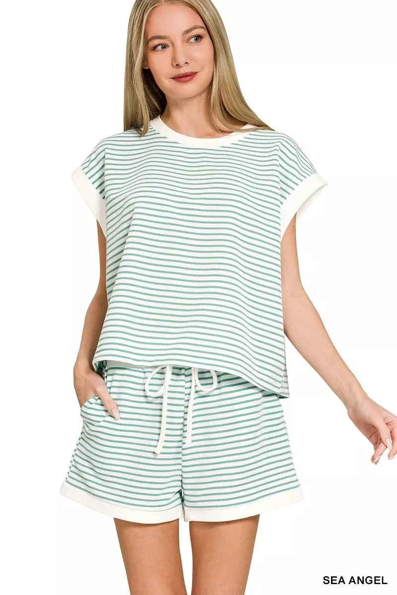 Zenana Stripe Contrast Trim Top & Shorts Set SEA ANGEL 56c521be40b246d9bcb83e07424080d6-Max-Origin