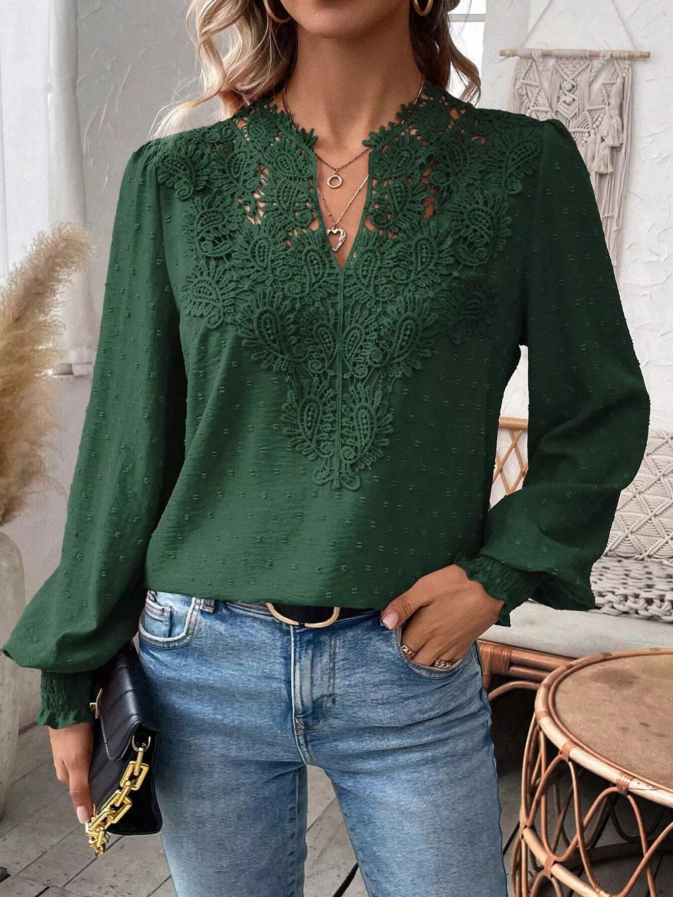 Swiss Dot Lace Detail Long Sleeve Blouse 56c8a0a2-f63c-4582-a1ce-d35cfd6da727-Max-Origin