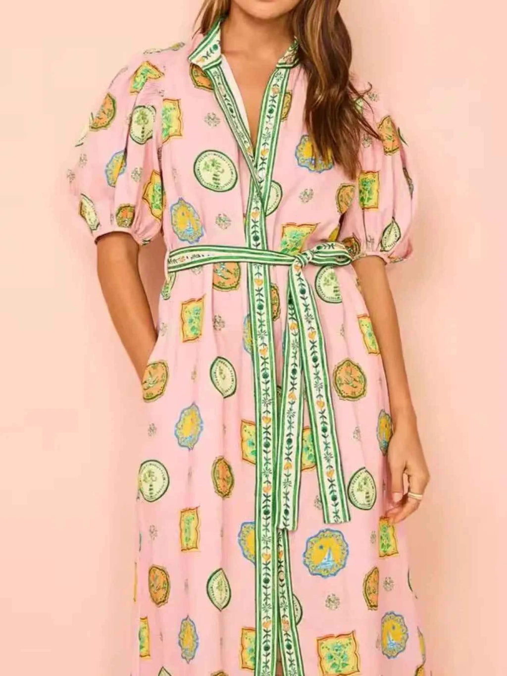 Printed Puff Sleeve Midi Shirt Dress Blush Pink 56d57592-dc72-4094-9b77-57cf5985953f-Max-Origin