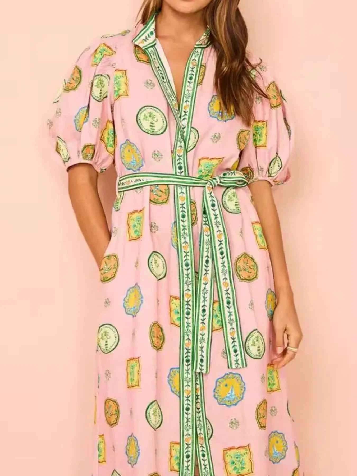 Printed Puff Sleeve Midi Shirt Dress Blush Pink 56d57592-dc72-4094-9b77-57cf5985953f-Max-Origin