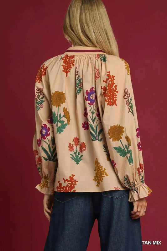 Floral Print Flounce Sleeve Blouse 56d75998-d212-4b22-91f9-3305d43d969b-Max-Origin