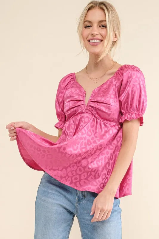 Satin Leopard V-Wired Puff Sleeve Babydoll Blouse 56dff242bdd248e0878bc64c1cfeb339-Max-Origin