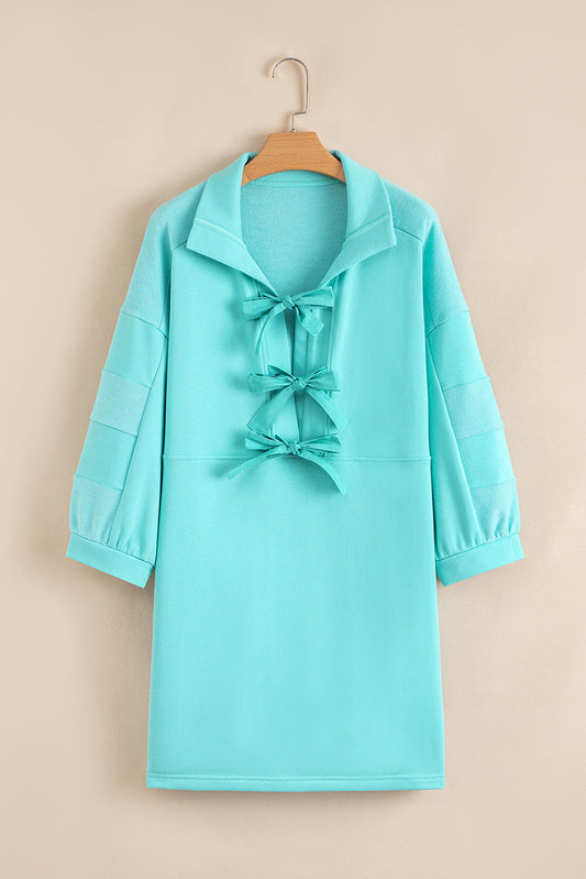 Moonlight Jade Bow Front Patchwork Bracelet Sleeve Mini Dress 56e320be3c4bc426