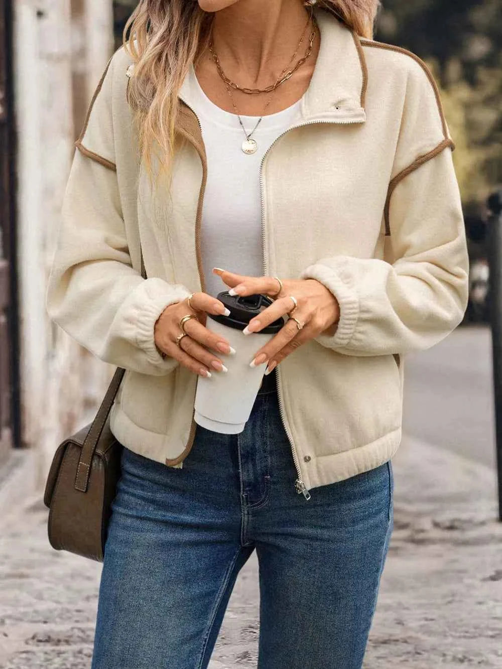 Perfee Zip Up Dropped Shoulder Polar Fleece Jacket 56e3f6f9-84ca-422e-a6e1-5ed3e363410f-Max