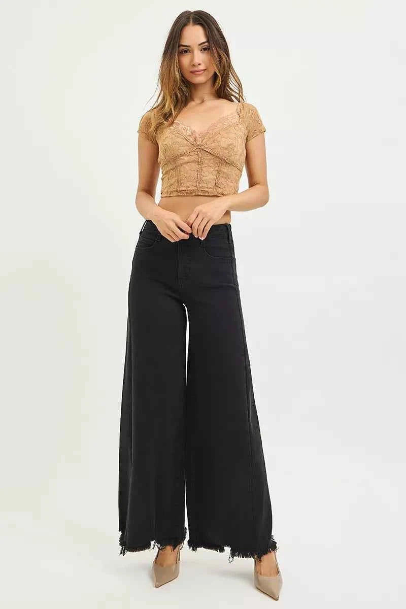 RISEN Tummy Control High Rise Palazzo Leg Frayed Hem Jeans 56eb4c6d1fad409098796c81a84160ca-Max-Origin