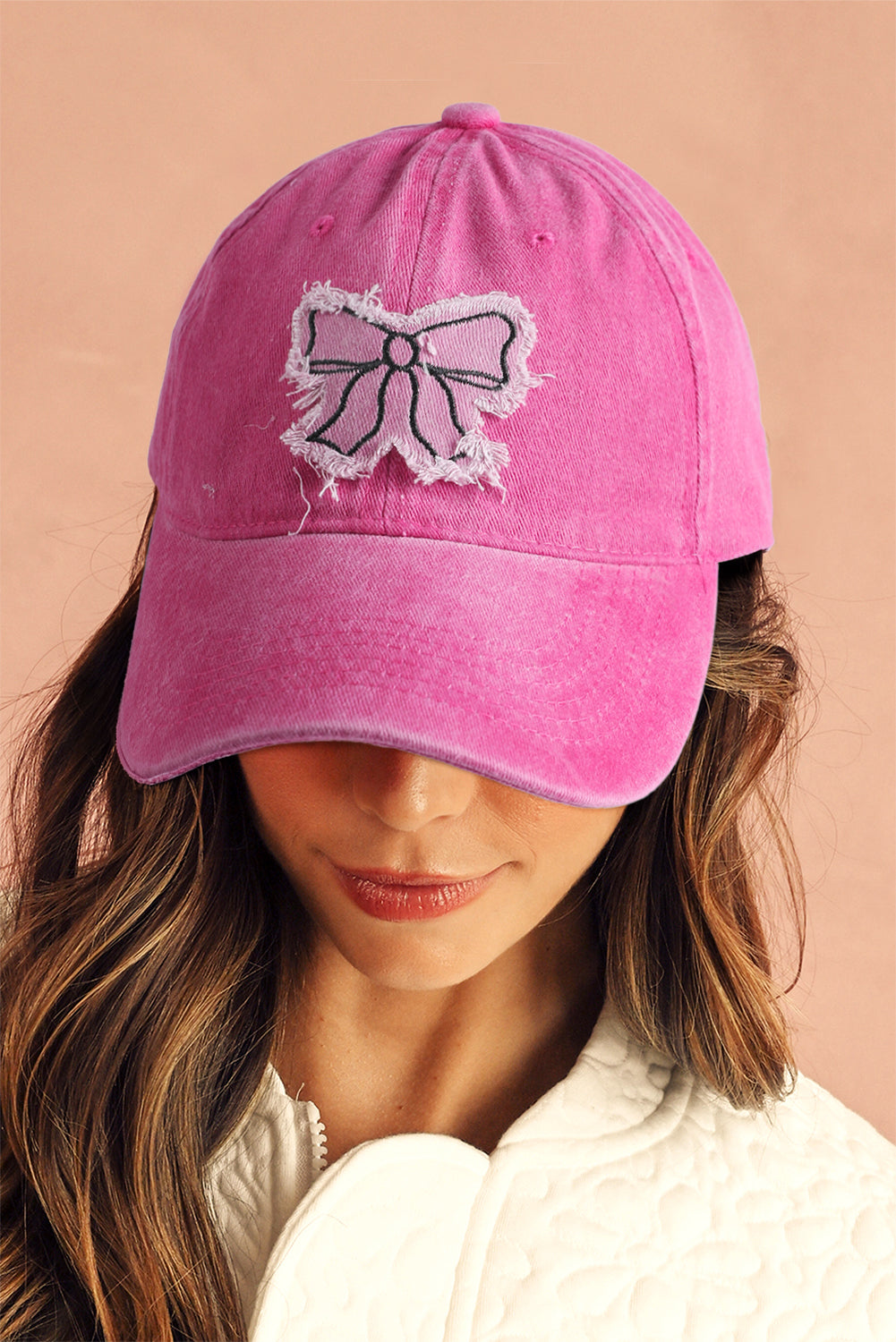 Rose Red Distressed Bow Patched Baseball Cap 56f14718882fa962