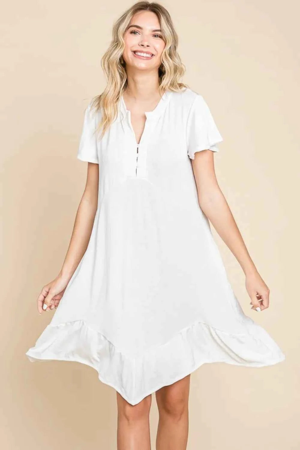 Culture Code Full Size Short Sleeve Ruffled Asymmetric Hem Dress 56f9718c-f198-4b79-b94f-813292889720-Max