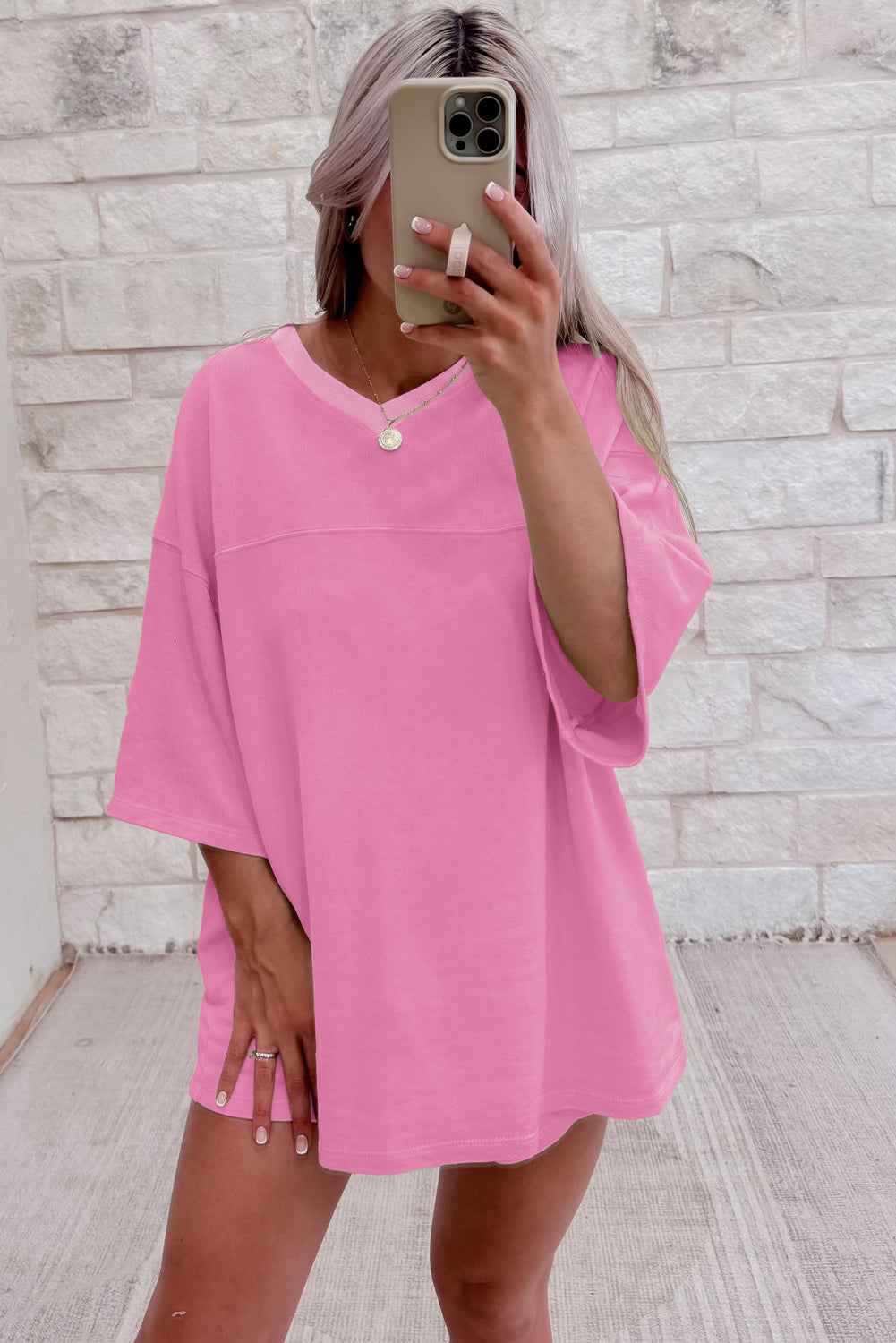 Bonbon Loose V Neck Tee and Drawstring Shorts Set 56fe9294a49096ad