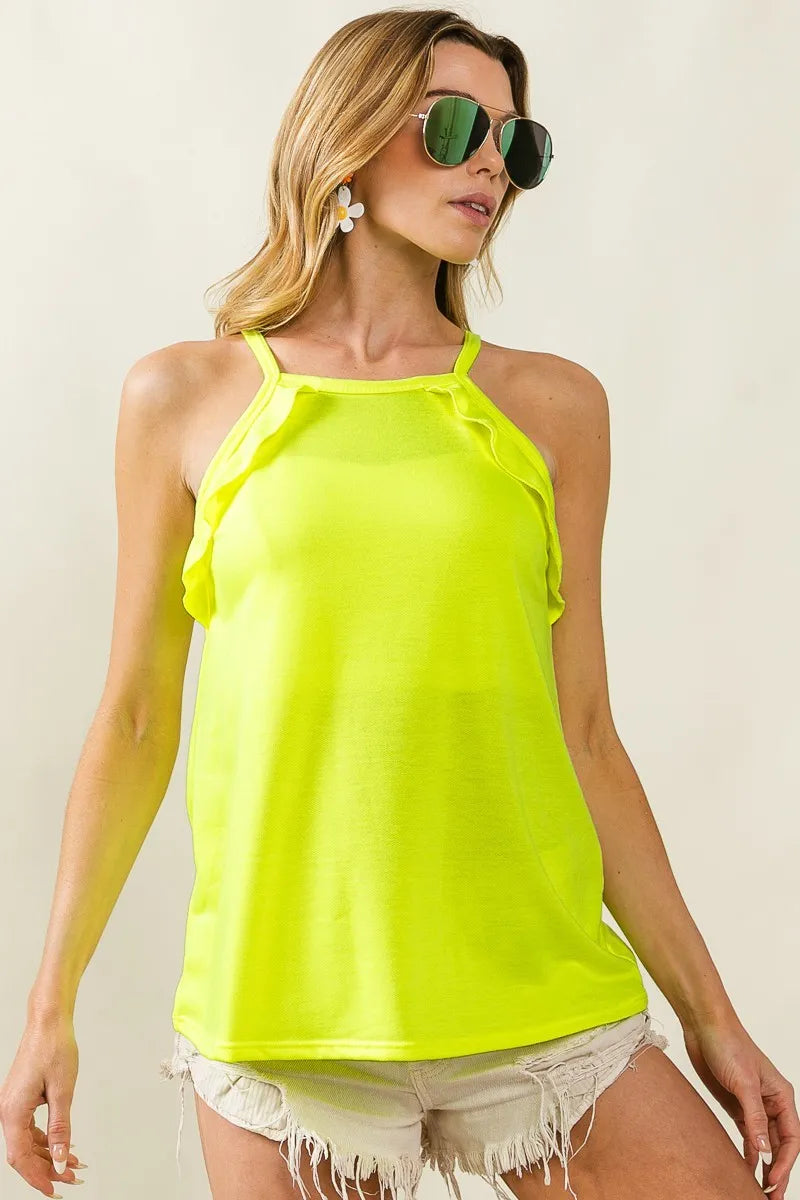 BiBi French Terry Knit Ruffled Detail Sleeveless Top NEON YELLOW 570baa2a76b44f03bb64c89fd5042758-Max-Origin