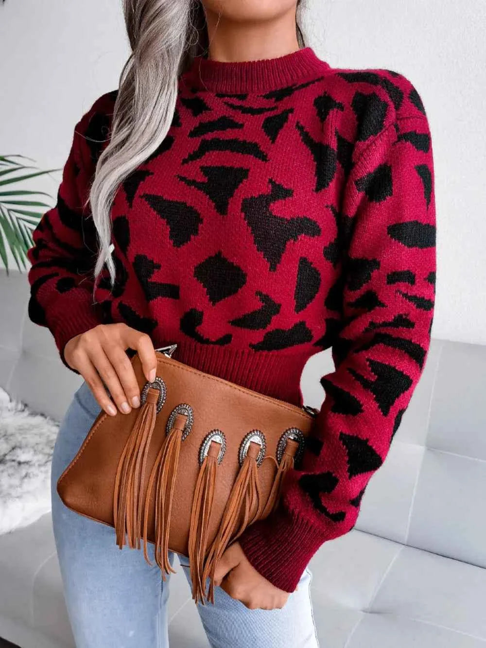 Leopard Round Neck Dropped Shoulder Sweater 570c4d9c-dbea-4204-b830-09099cd3f268-Max