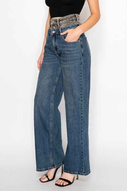 Double Snap On Waistband Layered High Rise Wide 571203f0-2a1b-4658-9565-ca385b269030