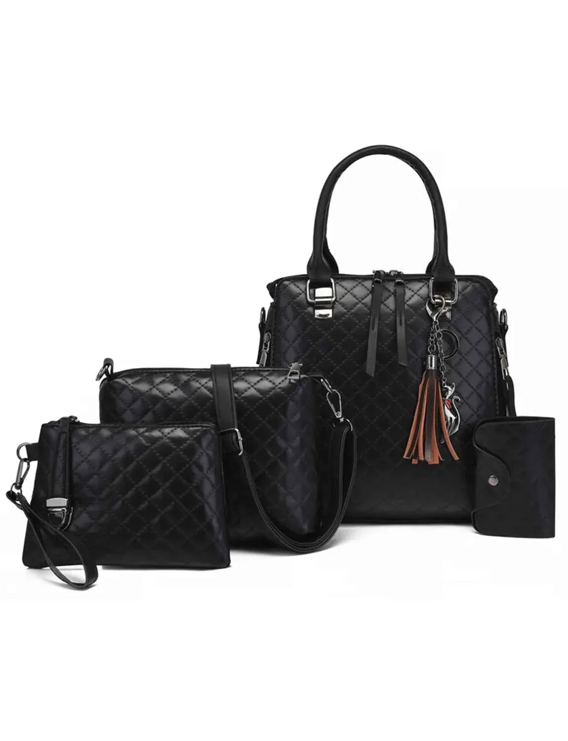 4-Piece PU Leather Bag Set with Tassel Detail Black onesize 571405f90c4d4d709dd86a1384e22e6a-Max-Origin