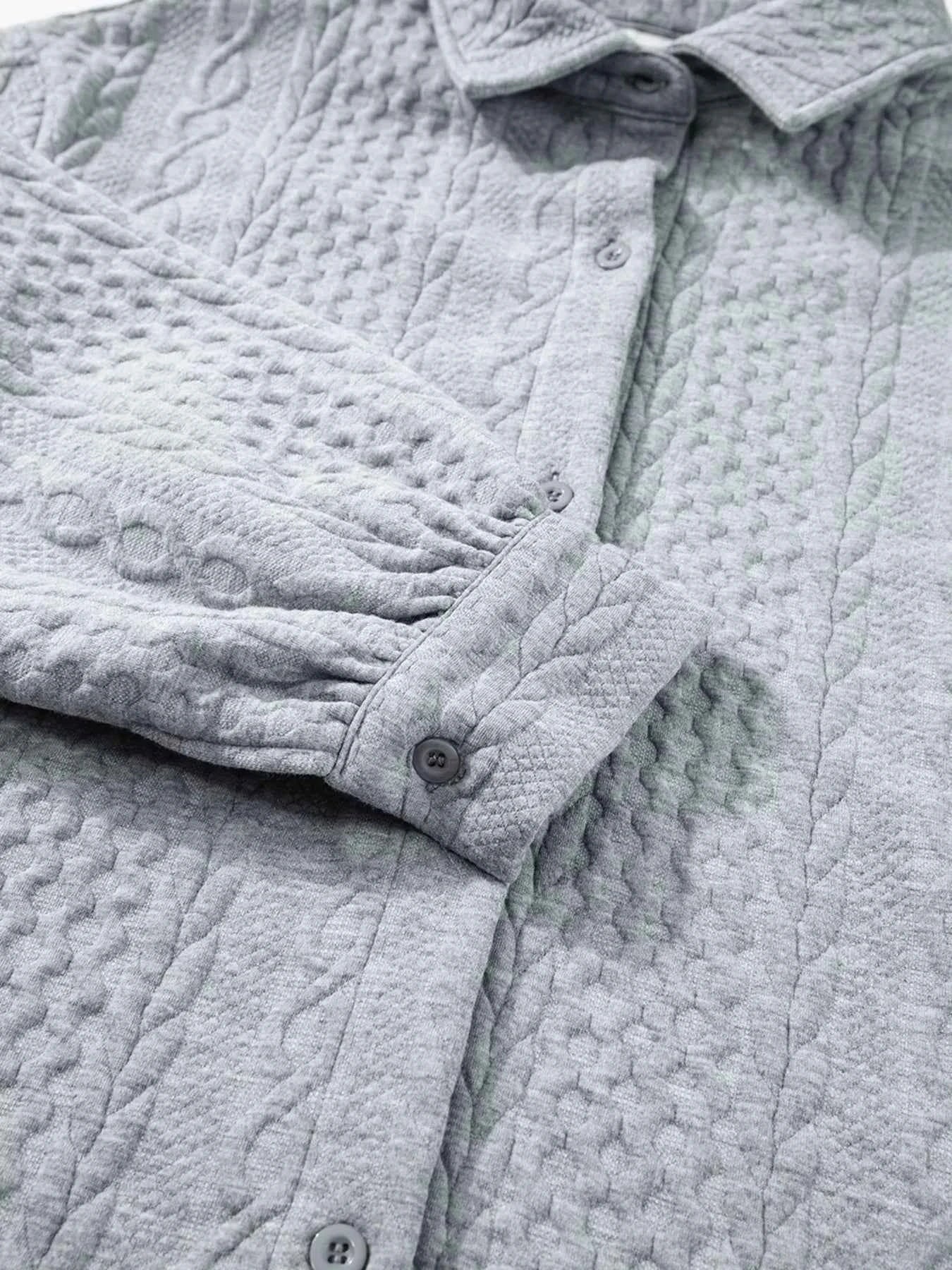 Cable Texture Puff Sleeve Loose Shacket 57160607a3414d0f89b5abcd18fddc91-Max-Origin