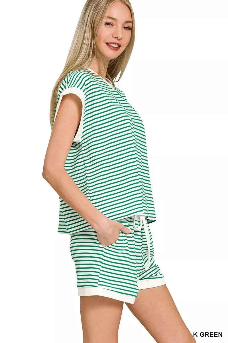 Zenana Stripe Contrast Trim Top & Shorts Set 57194696c89a468bbef01f4456b7e806-Max-Origin