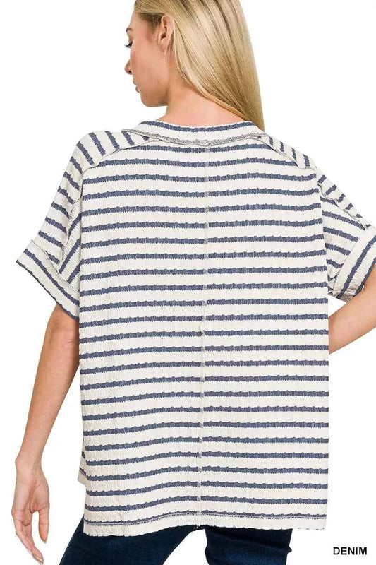 Striped Short Sleeve Hi-low Tee 571af4e805cd4c47a17021c353c2b8ae-Max-Origin