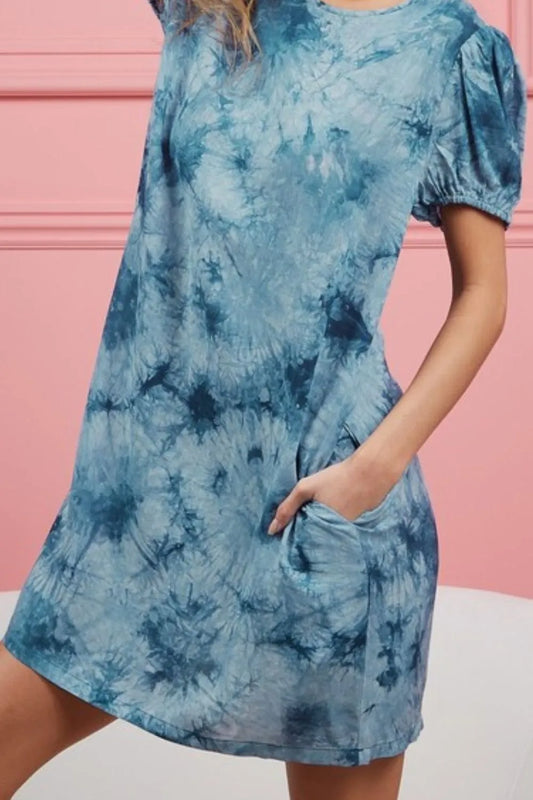 Puff Sleeve With Side Pockets Tie Dye Dress 571b061a-5b17-4e11-9bd7-6b2ca0e50b99-Max-Origin