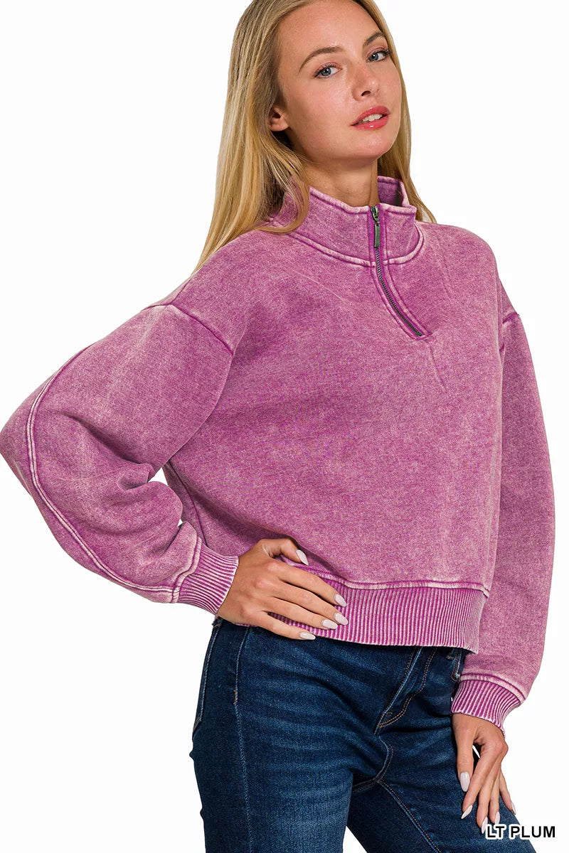 Zenana Acid Wash Fleece Half Zip Sweatshirt 571d2171-d6e2-4164-95e9-03113d46284f-Max-Origin