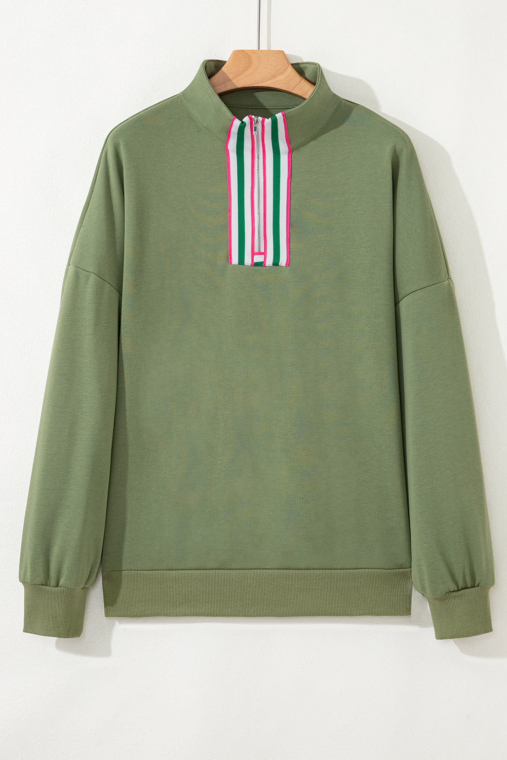 Sachet Pink Pop of Color Collared Patchwork Pullover Sweatshirt 5725e52533b1ecee