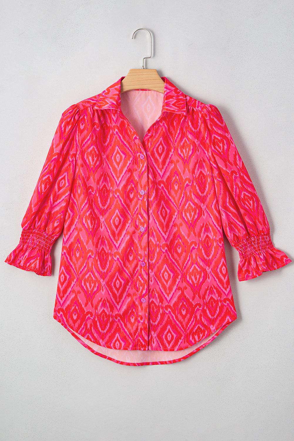 Strawberry Pink Abstract Print Puff Sleeve Shirt 5733adf6d97347b3