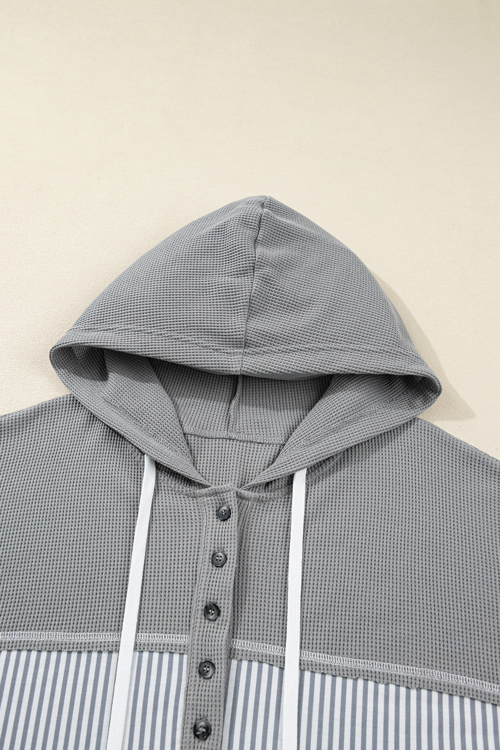 Gray Mixed Waffle Knit Patchwork Henley Plus Size Hoodie 573a00b69f1aece3