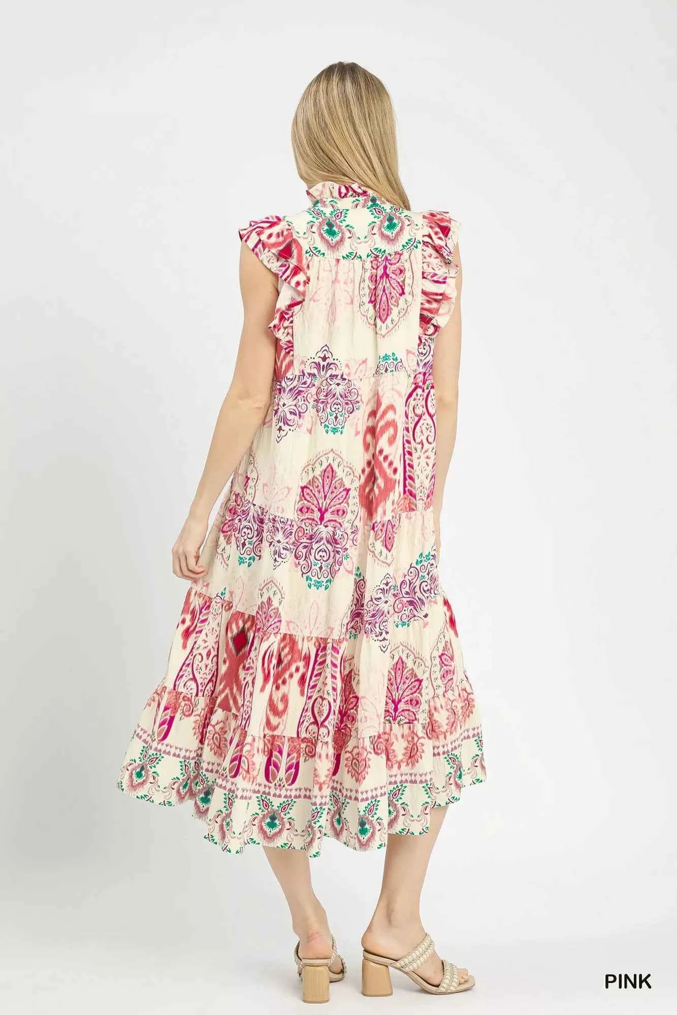 Umgee Boho Boarder Print Ruffle Midi Dress 573be8ca-a300-483d-8eba-bb7c20e95f3e-Max-Origin
