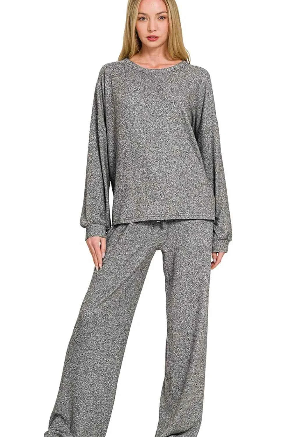 Zenana Soft Melange Hacci Long Slv Tee & Pants Set 573f3e46-cea9-439a-b981-2e946e39e7b0-Max-Origin