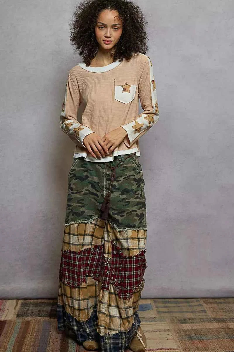 POL Round Neck Long Sleever T-Shirt with Star Patch 5740b748-bcb3-44a6-ae18-661d588d18ab-Max-Origin