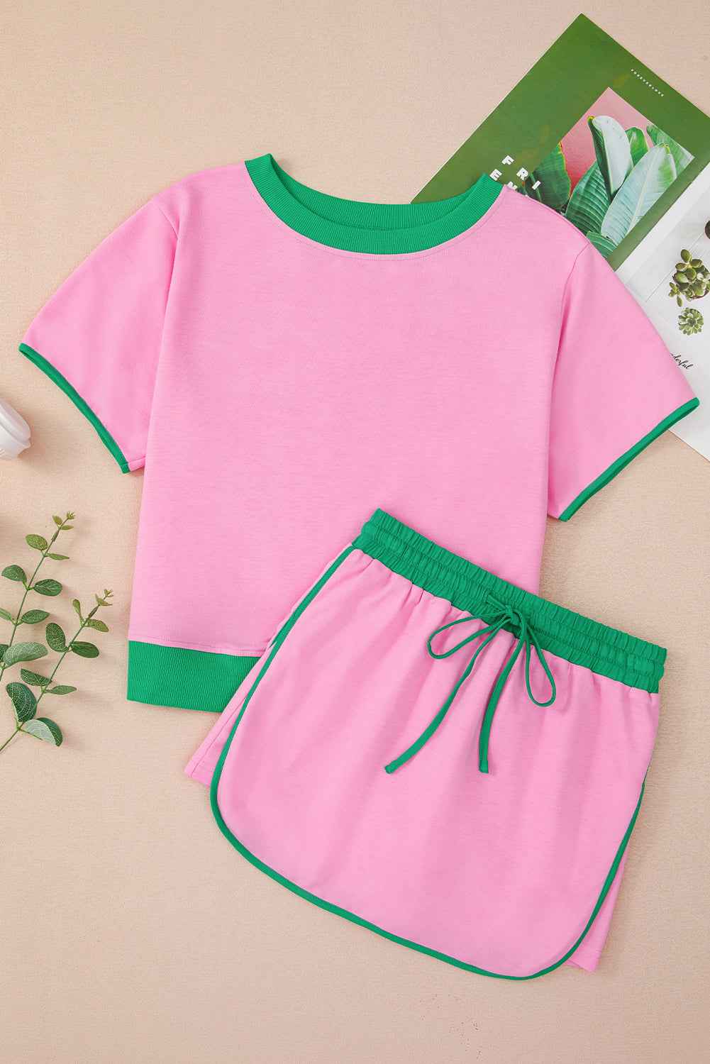 Black Colorblock Edge Drop Shoulder T Shirt and Skort Set 57419f303de0b616