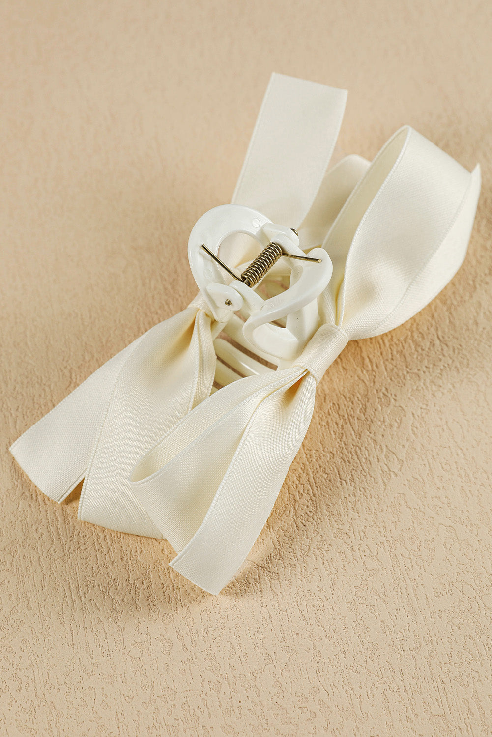 Light French Beige Solid Color Ribbon Bow Decor Hair Clip 574dc468b6e23fc4