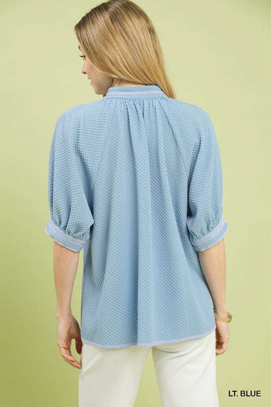 Textured Jacquard Contrast Trim Top 57533789-f061-4612-9f85-6188cf9ca347-Max
