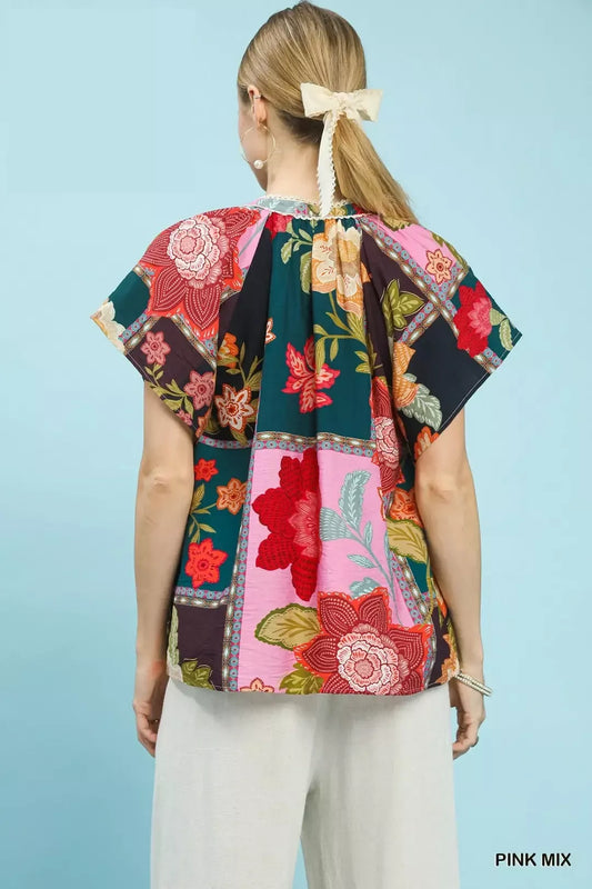Mix Floral Patchwork Tassel Tie Top 5755c5ad-7d28-4044-a743-df9dad2ea6ff-Max-Origin