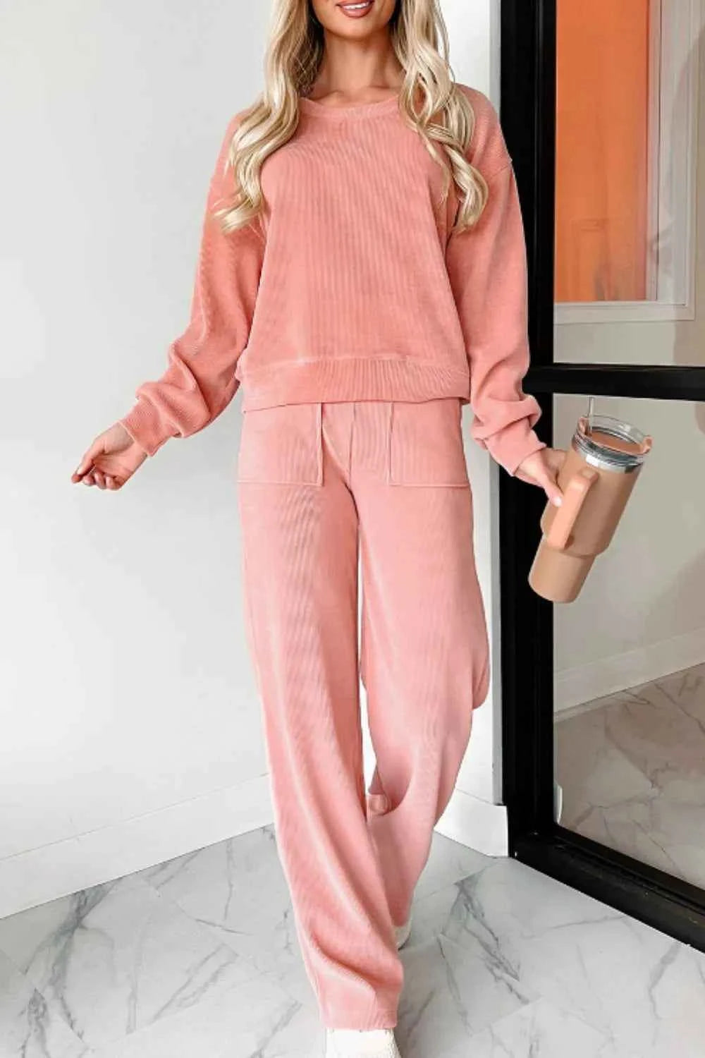 Round Neck Long Sleeve Top and Pants Set 575abace-a3b2-4bc6-9639-3d1f3be147fc-Max