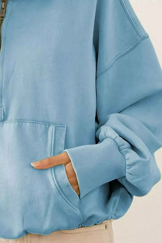 Stitch Detailed Elastic Hem Half Zip Fleece Hoodie 576d68ba-d33e-4b2a-a7e7-611d5426f75f-Max-Origin