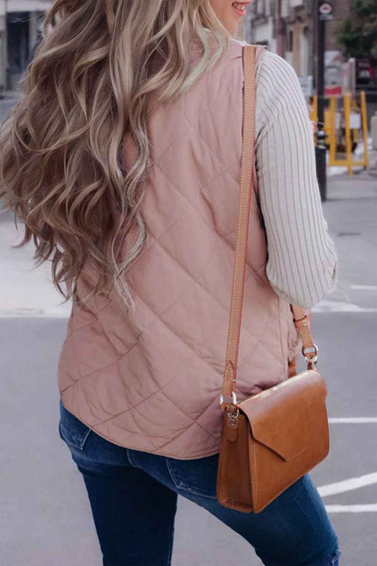 Pink Zip Up Fleece Lined Quilted Vest Coat 576e7c475950d0ad