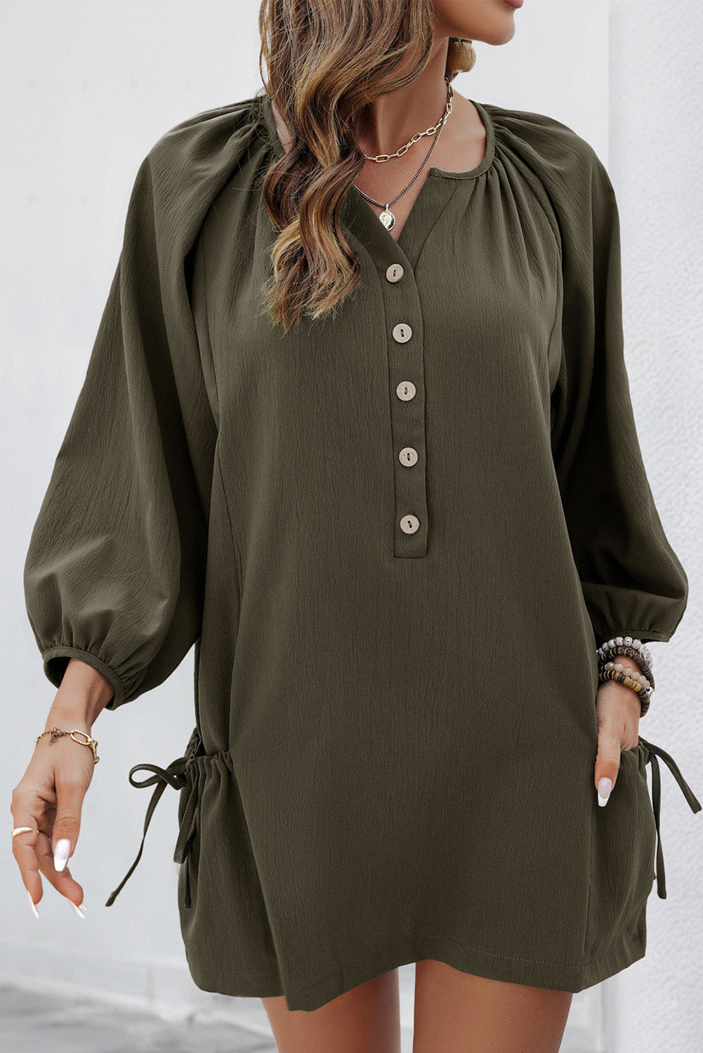 Moss Green Elastic Pocket Bracelet Sleeve Mini Dress 576e8287b7a11c68