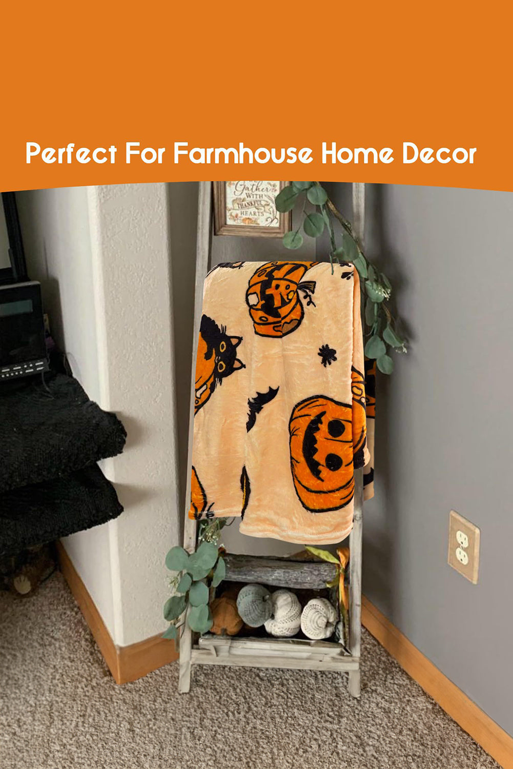 Russet Orange Halloween Pumpkin Print Fleece Blanket 576ed7138a6277a3