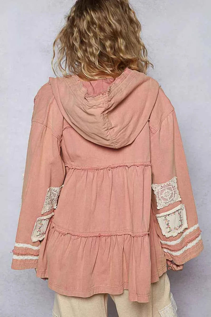 POL Embroidered Patch Hooded Jacket with Lace Detail 57762eb5-b4b3-4e74-a576-aa1be08b3ee9-Max-Origin