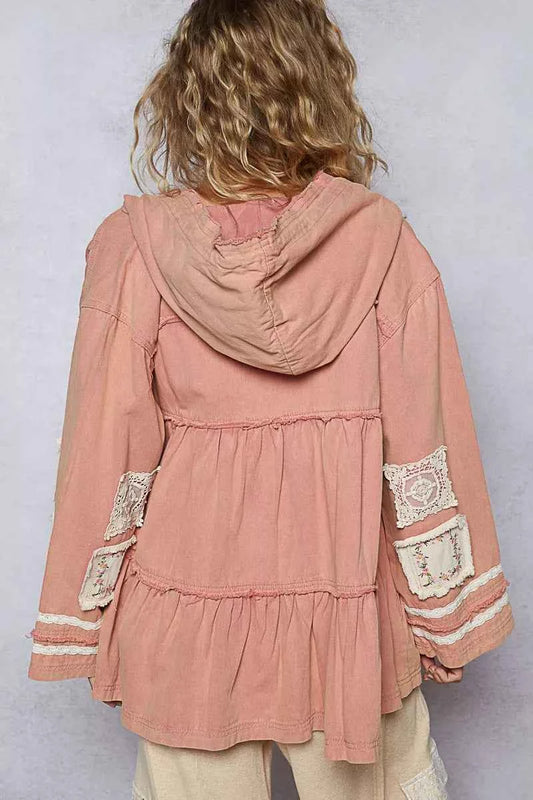 Embroidered Patch Hooded Jacket with Lace Detail 57762eb5-b4b3-4e74-a576-aa1be08b3ee9-Max-Origin