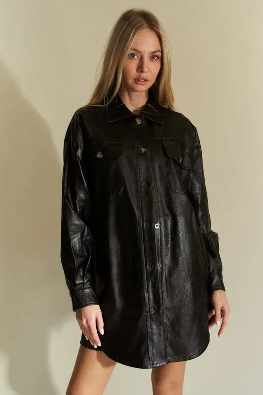 Davi & Dani Faux Leather Button Up Jacket with Chest Pockets 577668d1-fe6c-41d7-afcc-8d0d65914c29-Max
