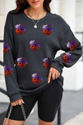 Sequin Pumpkin Long Sleeve Sweatshirt Black 5776dca9-0e7a-4b53-be0e-6109752e166a-Max