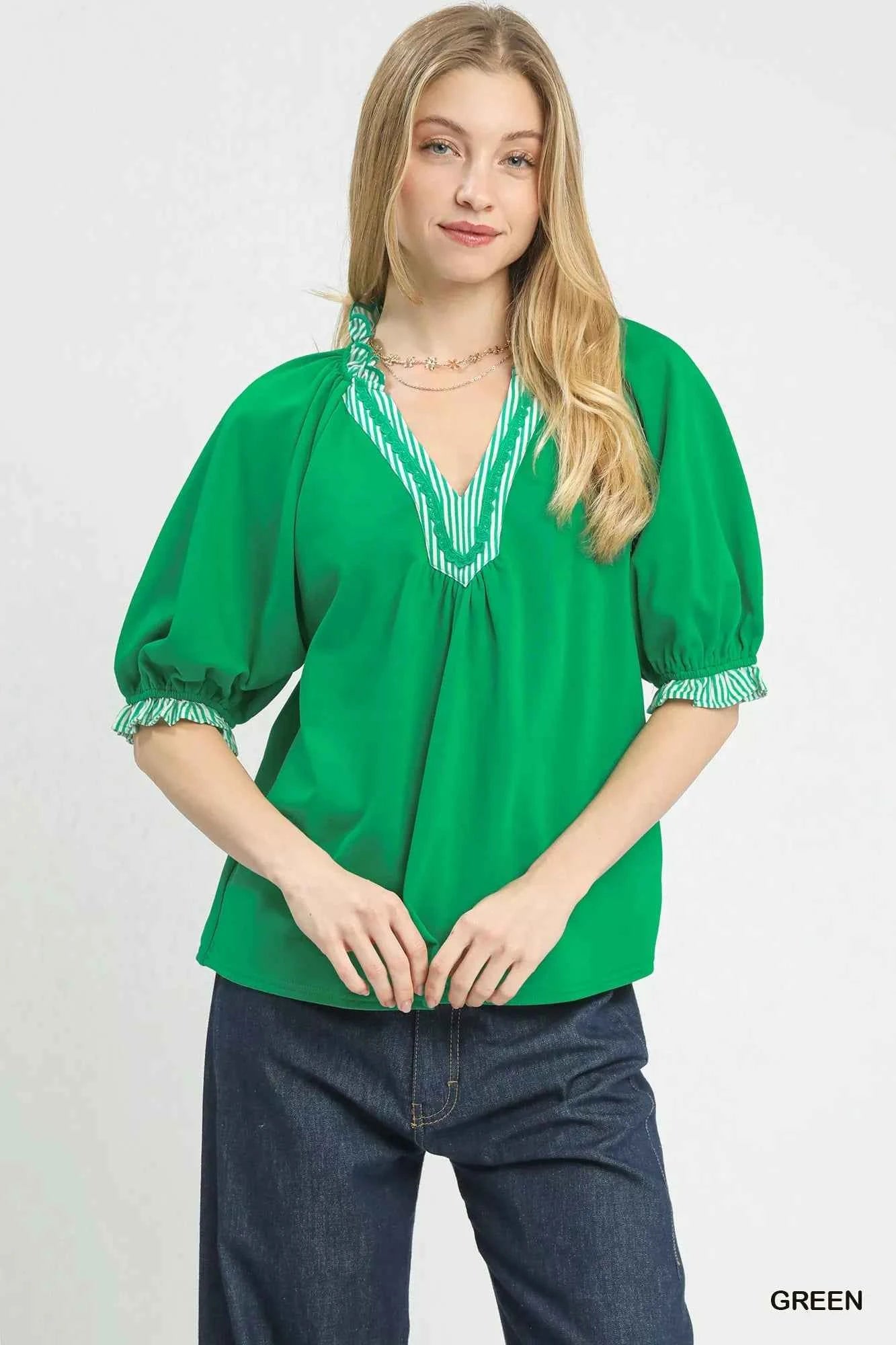 Umgee French Terry Collared Top GREEN 577b3aa0-849e-4927-a7df-cbb6cdec123d-Max-Origin