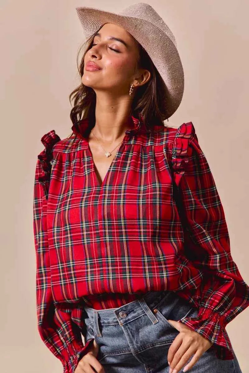 SO ME Christmas Checkered Plaid Smocked Blouse 577ea98d60344d128423b4eb16f74d3c-Max-Origin