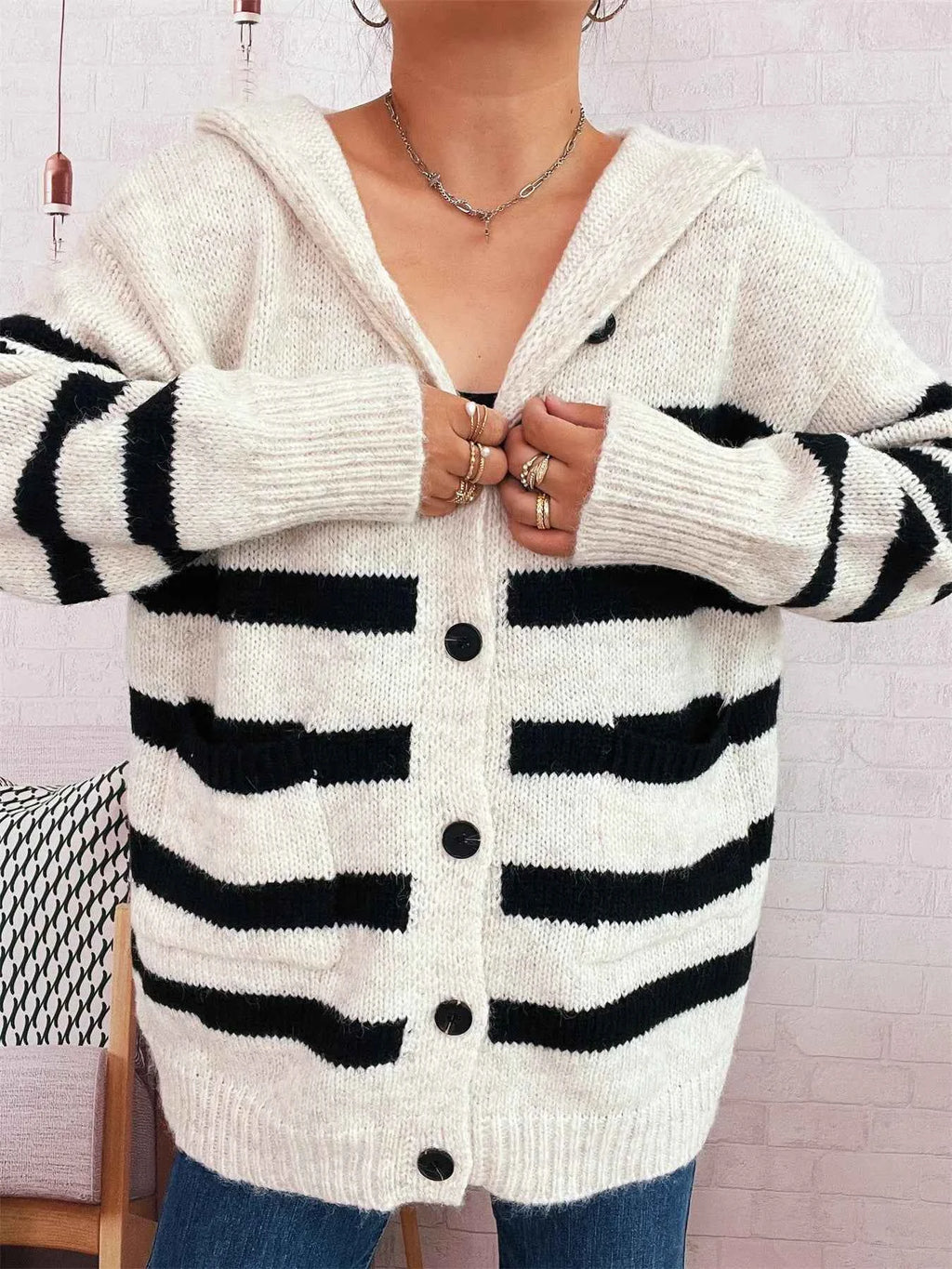 Striped Button-Up Hooded Cardigan 5793a5822a034d1a8eb62cdc8a6d715e-Max-Origin