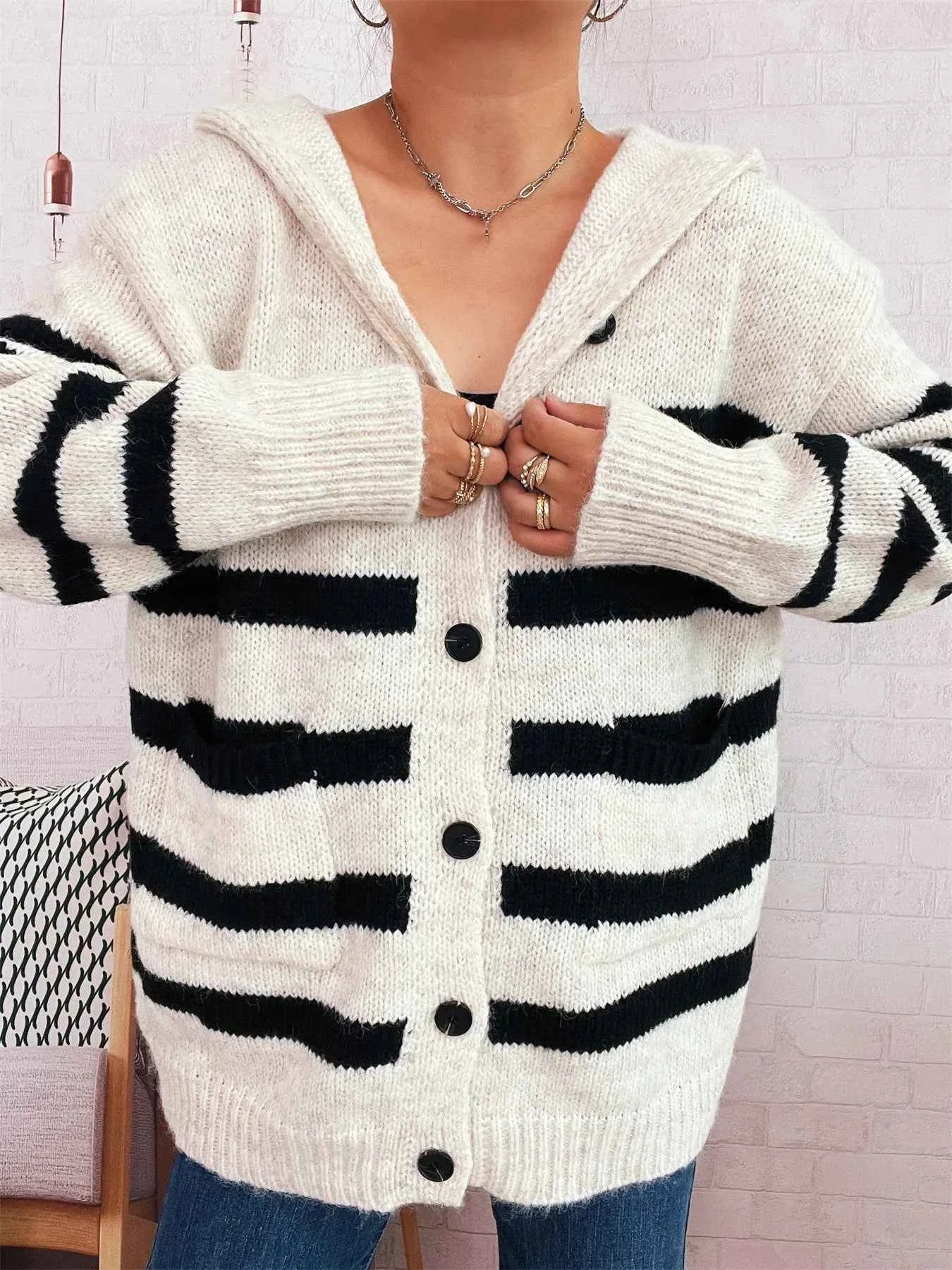 Striped Button-Up Hooded Cardigan 5793a5822a034d1a8eb62cdc8a6d715e-Max-Origin