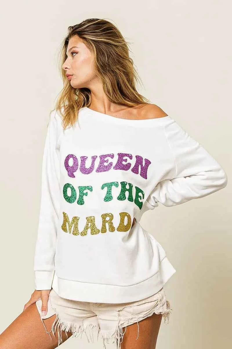 BiBi Queen Of Mardi Glitter Print Mardi Gras Sweatshirt 579bdeecf16c40a78d984a0d56176f83-Max-Origin